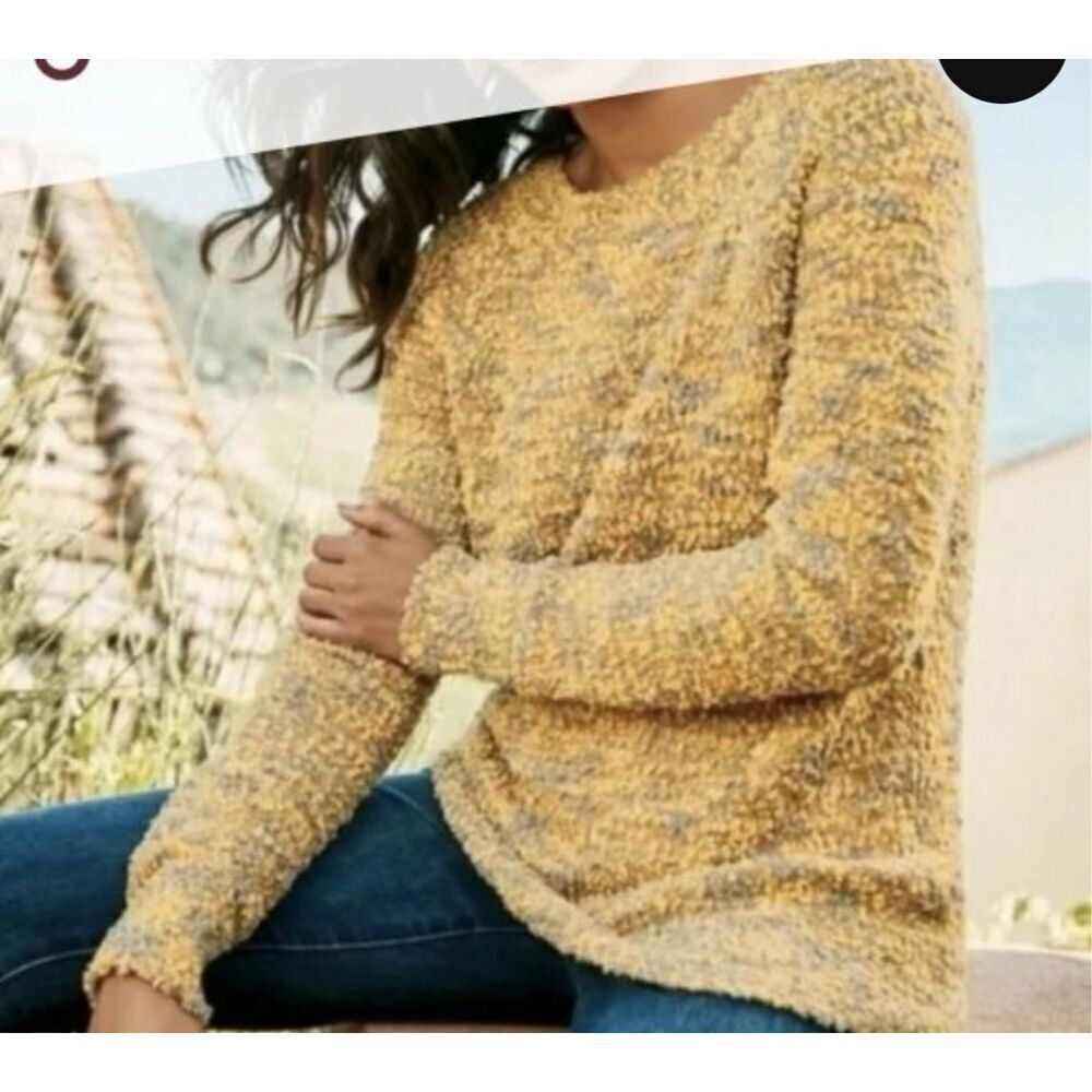 Soft Surroundings Liv Yellow Boucle Popcorn Sweater sz L EUC